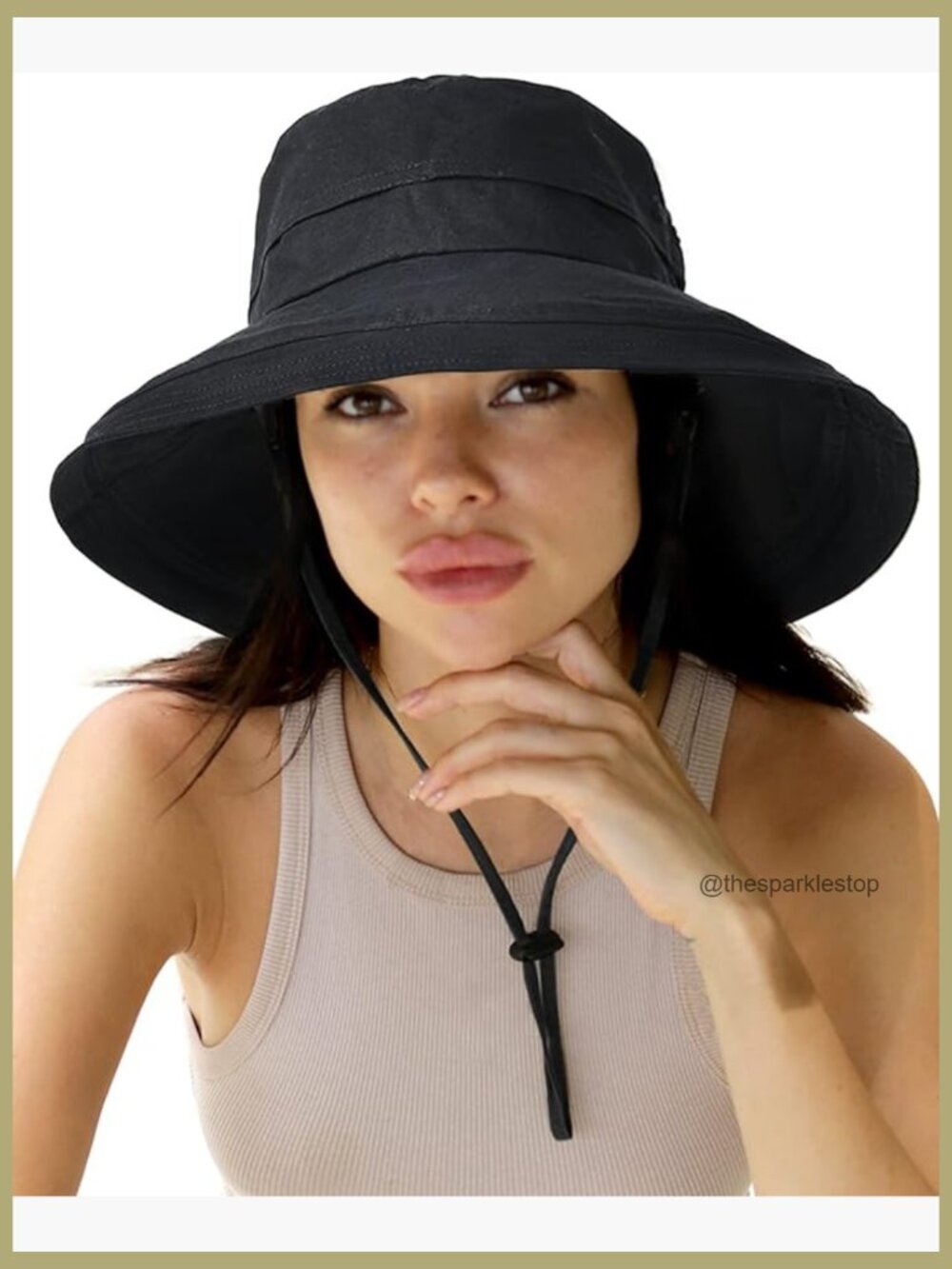 Wide Brim Cotton Sun Hat with Ponytail Hole Foldable Adjustable